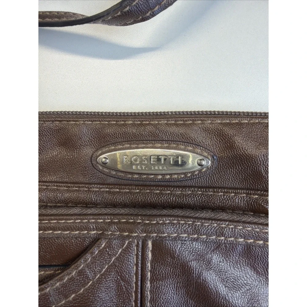 Rosetti Crossbody Organizer Bag Brown Faux Leather Adjustable Strap Y2K